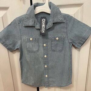 OSHKOSH Blue Denim Toddler Button Up Short Sleeve Shirt Size 3T